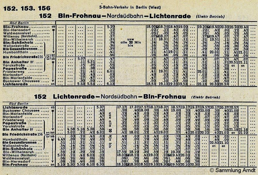 Bild: Strecke 152 - Winterfahrplan 1983/84